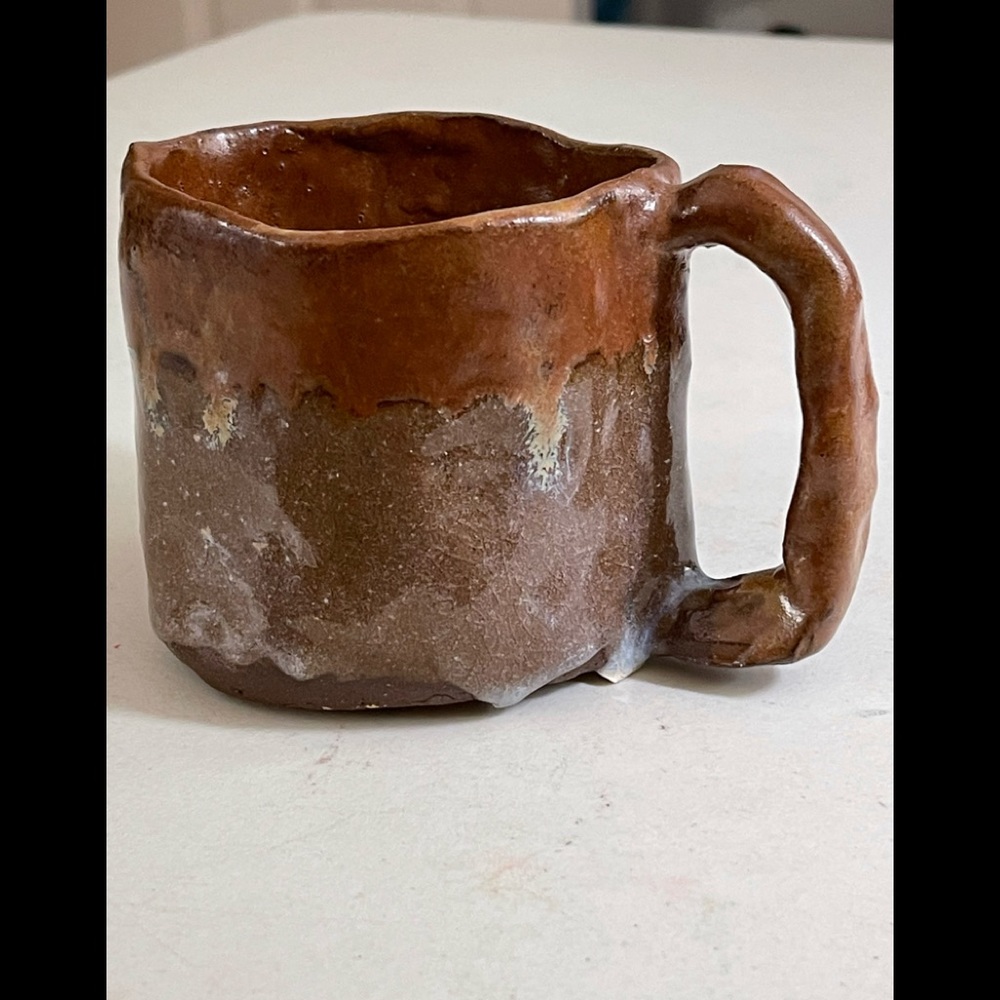 Signed Studio Art Pottery Stoneware Coffee Mug Glazed 4.5”H holds, 12Oz